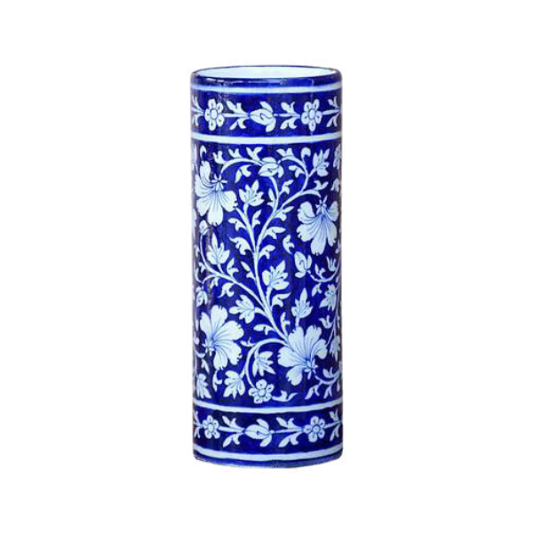 Blue Pottery Cylinder Shape Vase